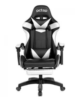 Cadeira Gamer PCTop Racer, Reclinável, Preta e Branca, Suporta Até 120KG