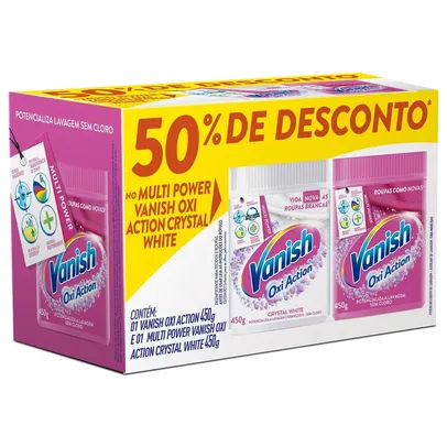 (Levando 2) Kit Tira Manchas em Pó Vanish Oxi Action com 1 Rosa 450g e 1 Branco 450g