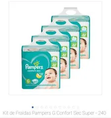 Kit de Fraldas Pampers G Confort Sec Super - 240 Unidades