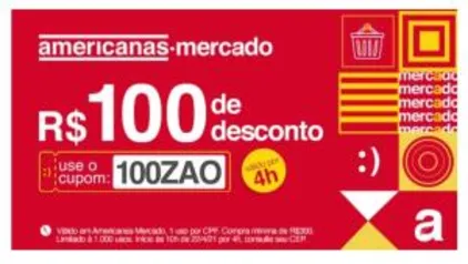 [Americanas] R$100 de desconto na categoria MERCADO