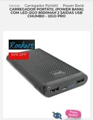 Carregador Portátil (Power Bank) Com Led I2GO 8000mAh 2 Saídas USB Chumbo - I2GO PRO R$60