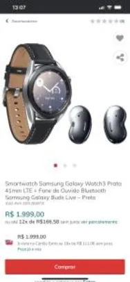 Smartwatch Samsung Galaxy Watch3 Prata 41mm LTE + Fone de Ouvido Bluetooth Galaxy Buds Live | R$1999