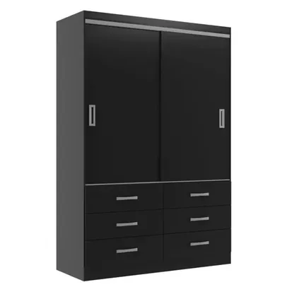 Guarda Roupa Casal Veneza Premium 2 Portas De Correr 6 Gavetas - Black Black