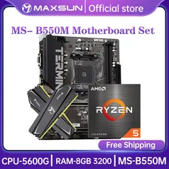 MAXSUN Gaming Motherboard Set Terminator B550M + CPU AMD Ryzen 5 5600G + 2x8gb