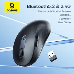 [Taxa inclusa] Mouse sem fio Baseus F02, Bluetooth 5.2, 2.4G, 4000DPI, ergonômico, 6 botões 