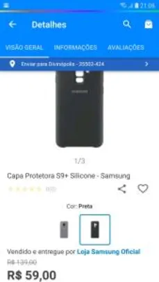 Capa Protetora S9+ Silicone - Samsung - R$59