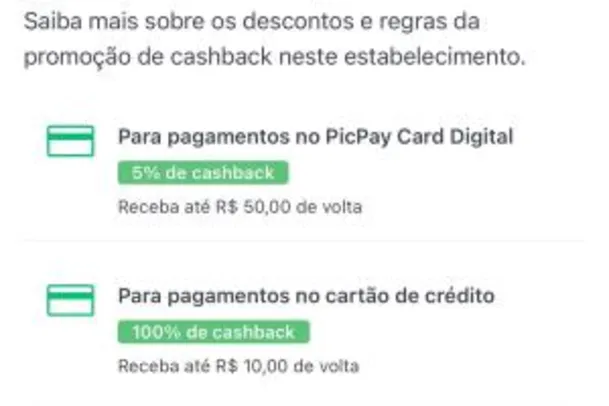 100% de cashback até 10 reais