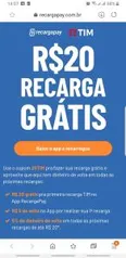 [1ª Recarga] R$20 OFF na recarga TIM no RecargaPay