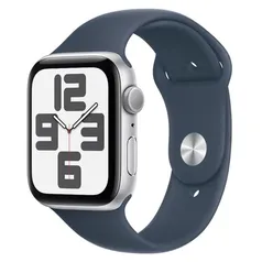 Apple Watch SE GPS, Caixa Prateada de Alumínio de 44mm, Pulseira Esportiva Azul-Tempestade, Tamanho M/G, Neutro em Carbono - MREE3BZ/A