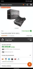 Fonte EVGA 650W 100-N1-0650-L | R$260