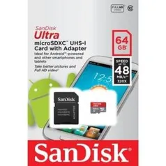 Cartão De Memória 64gb Micro Sd Classe 10 48mb/S - Sandisk Suporte Sd