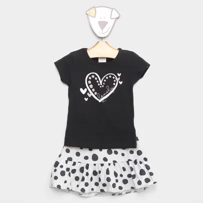 Conjunto Infantil Elian Coração Blusa + Saia Menina