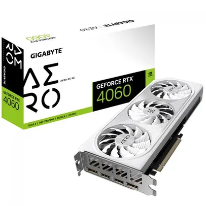 Placa de Vídeo RTX 4060 AERO OC Gigabyte NVIDIA GeForce, 8GB GDDR6, RGB, DLSS, Ray Tracing, Branco - GV-N4060AERO OC-8GD