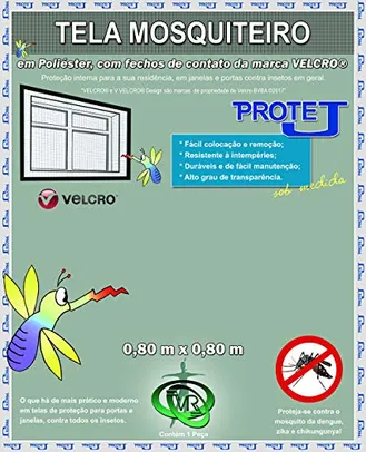 Tela Mosquiteiro Com Velcro Protej Preta 80x80cm