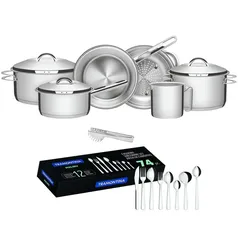 Kit Jogo de Panelas Tramontina Aço Inox Solar  + Faqueiro