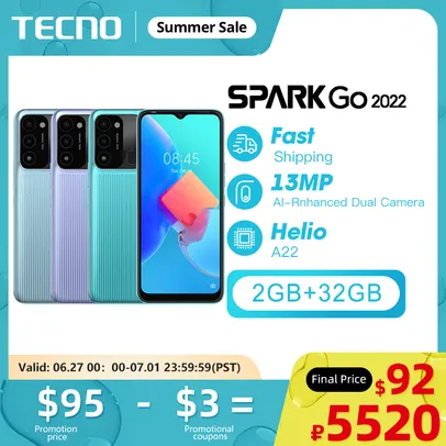 Tecno Spark GO 2022 2gb + 32gb smartphone helio a22 