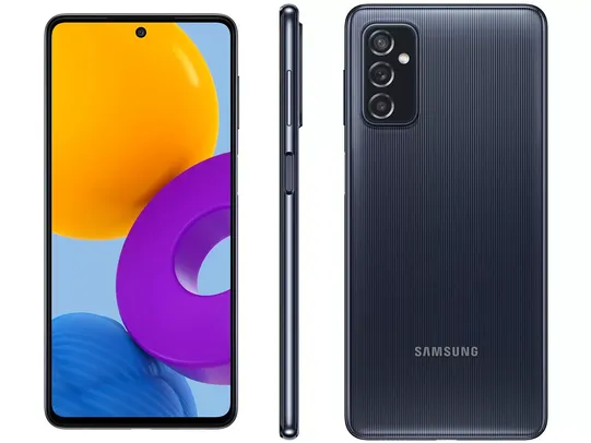 Smartphone Samsung Galaxy M52 Preto, Tela 6.7", 5G+Wi-Fi+NFC, And. 11, Câm. Tras. de 64+12+5MP, Fron