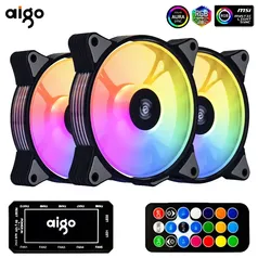 [Taxa INCLUSA] Kit 9x Fan Aigo AR12 ARGB, Com Controladora, 48CFM    