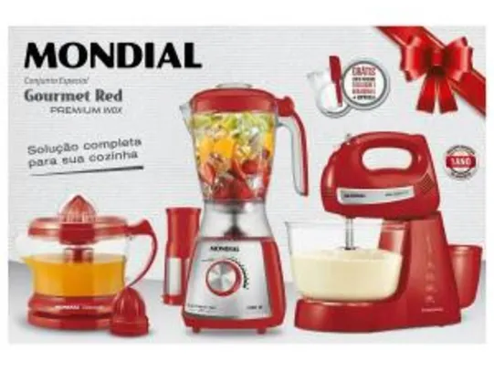 Kit Gourmet Red Premium Mondial - com Liquidificador + Batedeira + Espremedor - R$ 200