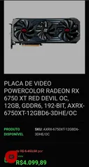 Placa de Video PowerColor Radeon RX 6750 XT Red Devil OC, 12GB, GDDR6, 192-bit, AXRX-6750XT-12GBD6-3