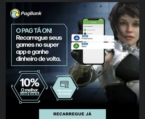 Até R$25,00 de cashback na primeira recarga de PlayStation 