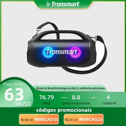 Caixa de som Bluetooth Tronsmart Bang SE RGB 40W TWS Com bluetooth 5.3, até 24h de Reprodução