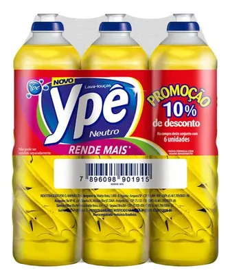 Detergente Louças Líquido Ypê Neutro 500ml Rende Mais 06un