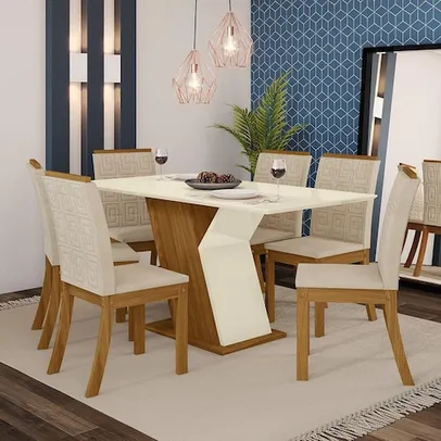 Conjunto Sala de Jantar Mesa Tampo MDF 6 Cadeiras Kesha Casa 812