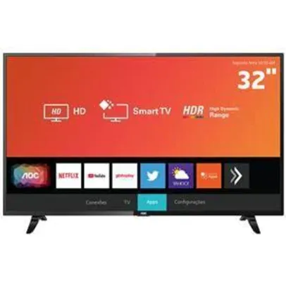 Smart TV LED 32" HD AOC 32S5295/78G com HDR, Wi-Fi, Miracast, Botão Netflix, Botão YouTube, Conversor Digital Integrado, HDMI e USB