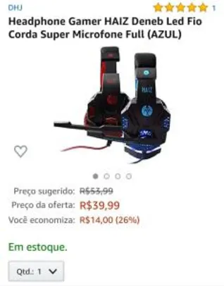 Headphone Gamer HAIZ Deneb Led Fio Corda Super Microfone Full - R$40