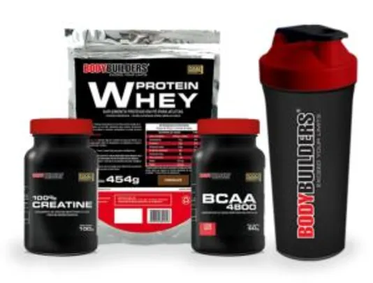 Kit Whey Protein 500 G + BCAA 800 120 Tabletes + 100% Creatine 100 G + Coqueteleira - Bodybuilders