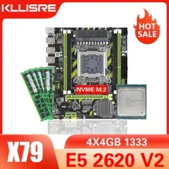 Kllisre x79 placa-mãe lga 2011 conjunto de kit combo e5 2620 v2 cpu 4 pçs x 4gb | R$596