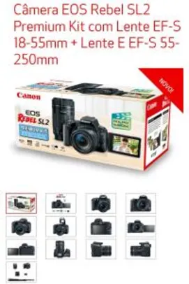 Câmera EOS Rebel SL2 Premium Kit com Lente EF-S 18-55mm + Lente E EF-S 55-250mm - R$2999