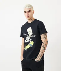 Camiseta em Meia Malha com Estampa do Bart Esqueleto Preto (frete grátis)