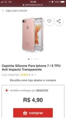 [AME R$4,70] Capinha Silicone para iPhone 7/8 TPU Anti Impacto transparente
