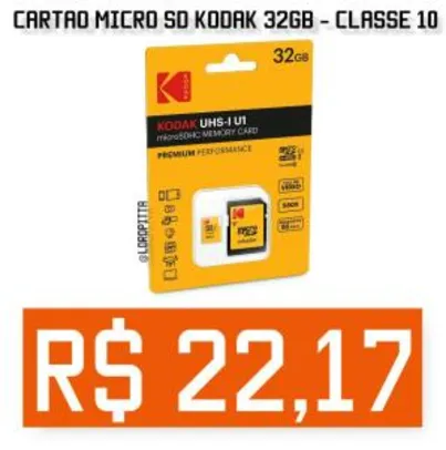 Cartão Micro SD Kodak 32GB - Classe 10 - R$22