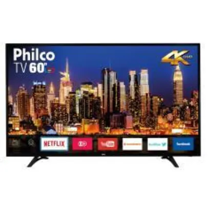 Smart TV LED 60" Philco PH60D16DSGWN Ultra HD 4K com 3 HDMI e 2 USB Preta com Conversor Digital Integrado | R$