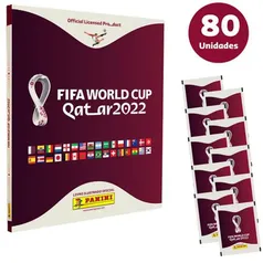 Kit Exclusivo Álbum Copa do Mundo Qatar 2022 Capa Dura Metalizada Prata + 80 Envelopes de Figurinhas