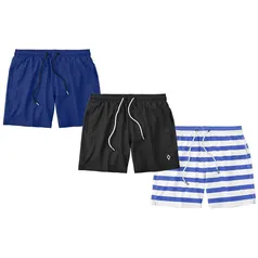 Kit 3 Shorts Bermudas Resina Liso Listrado Masculino Tactel Básico - Tamanho P - Cor Preto