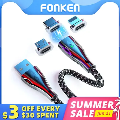 Cabo Magnético Fonken 5a Micro USB C | R$28