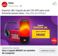 15% OFF em produtos selecionados JBL no Extra