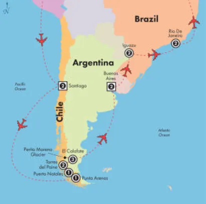 Voos para Buenos Aires e Santiago, na mesma viagem, saindo de São Paulo. Todos os trechos com taxas incluídas, por R$1.028