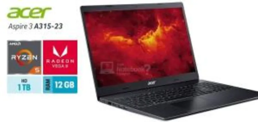 Notebook Acer Aspire 3 A315-23-r0ld Amd Ryzen 5 12gb 1tb R$2799