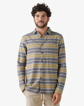 Camisa Masculino Listras Flanela Cinza/Amarelo