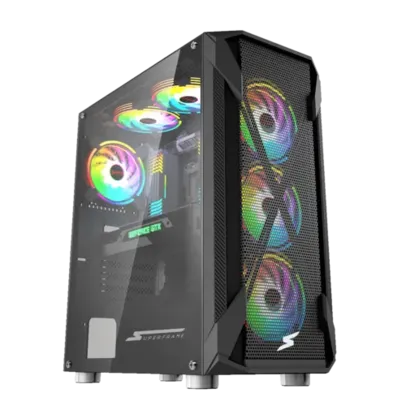 Gabinete Gamer SuperFrame Xtrike, RGB, Mid Tower, Acrílico, E-ATX, Black, Sem Fonte, Com 3 Fans