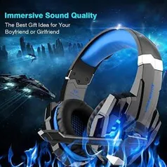 Kotion Each G9000 Fone de ouvido Gamer Headset Reduz Ruídos Supra-Auricular Microfone Luz LED PC PS4 Xbox Laptop Nintendo PUBG Azul | R$95