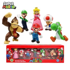 Super Mario Bros PVC Action Figure Brinquedos para Crianças, Modelo de Bonecos - 6 peças 