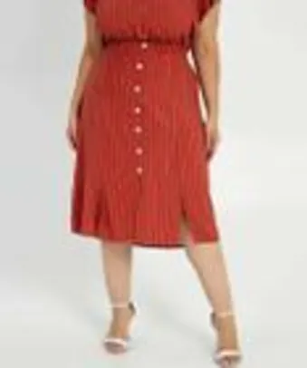 Saia Plus Size Midi Feminina Listrada Botões