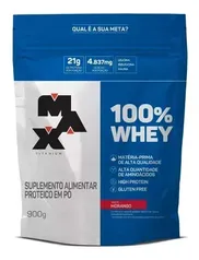 Suplemento em pó Max Titanium  100% Whey proteínas 100% Whey sabor morango ou Cookier & Cream em sachê de 900g