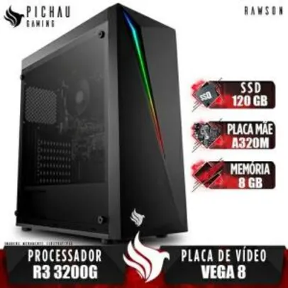 [R$1912 Ame] PC Gamer Pichau Rawson, Ryzen 3 3200G, Memória 8GB DDR4, SSD 120GB | R$1974